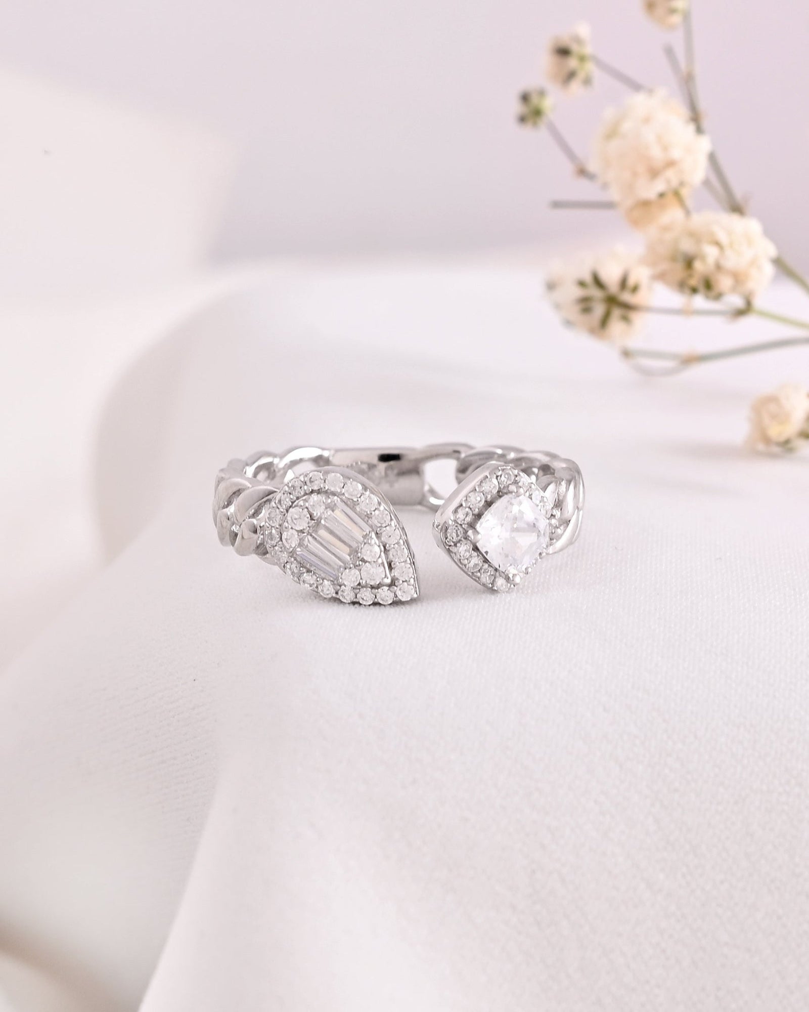 Dual Spark – Pear & Square Swarovski Ring