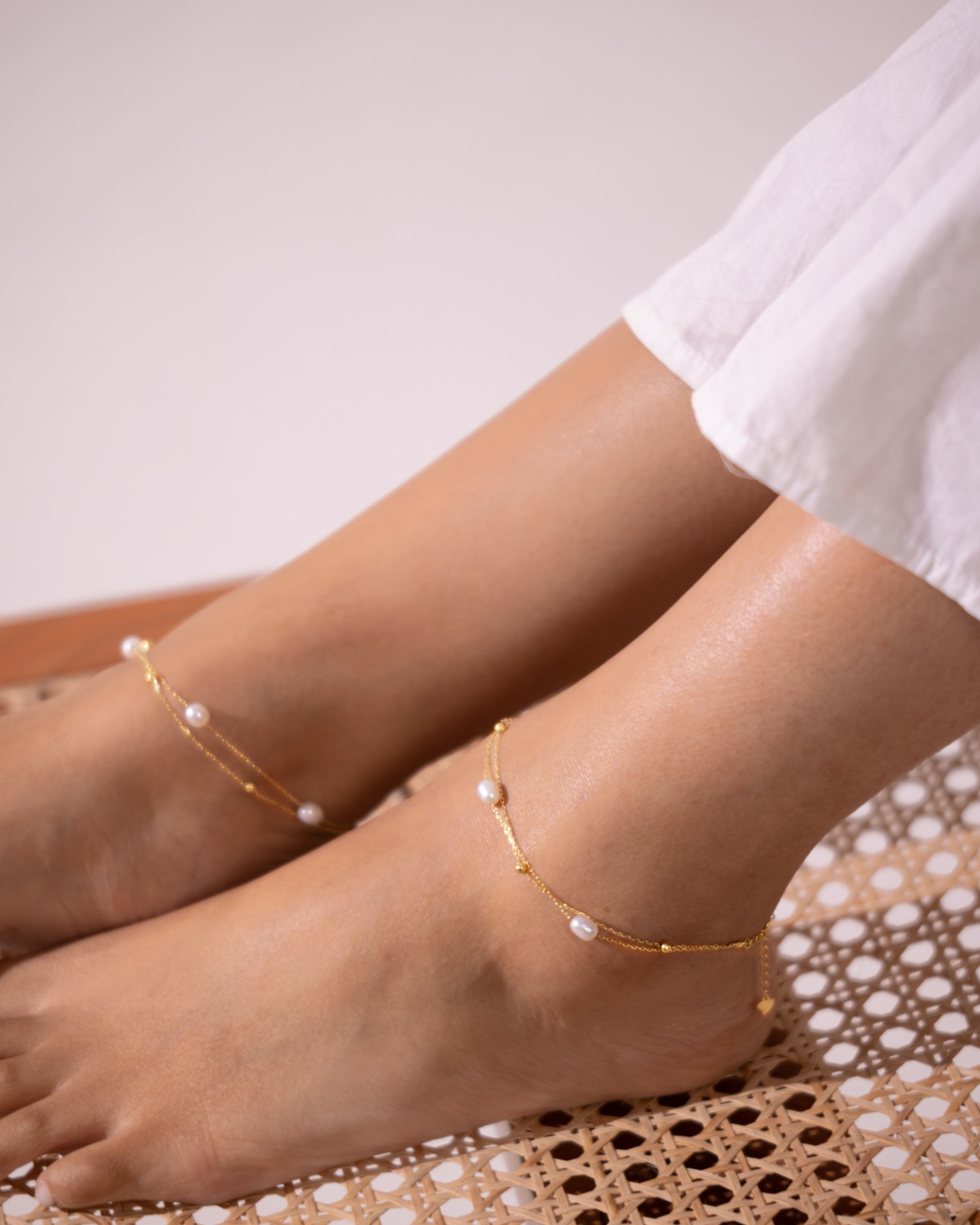 Golden Pearl Drift Anklet