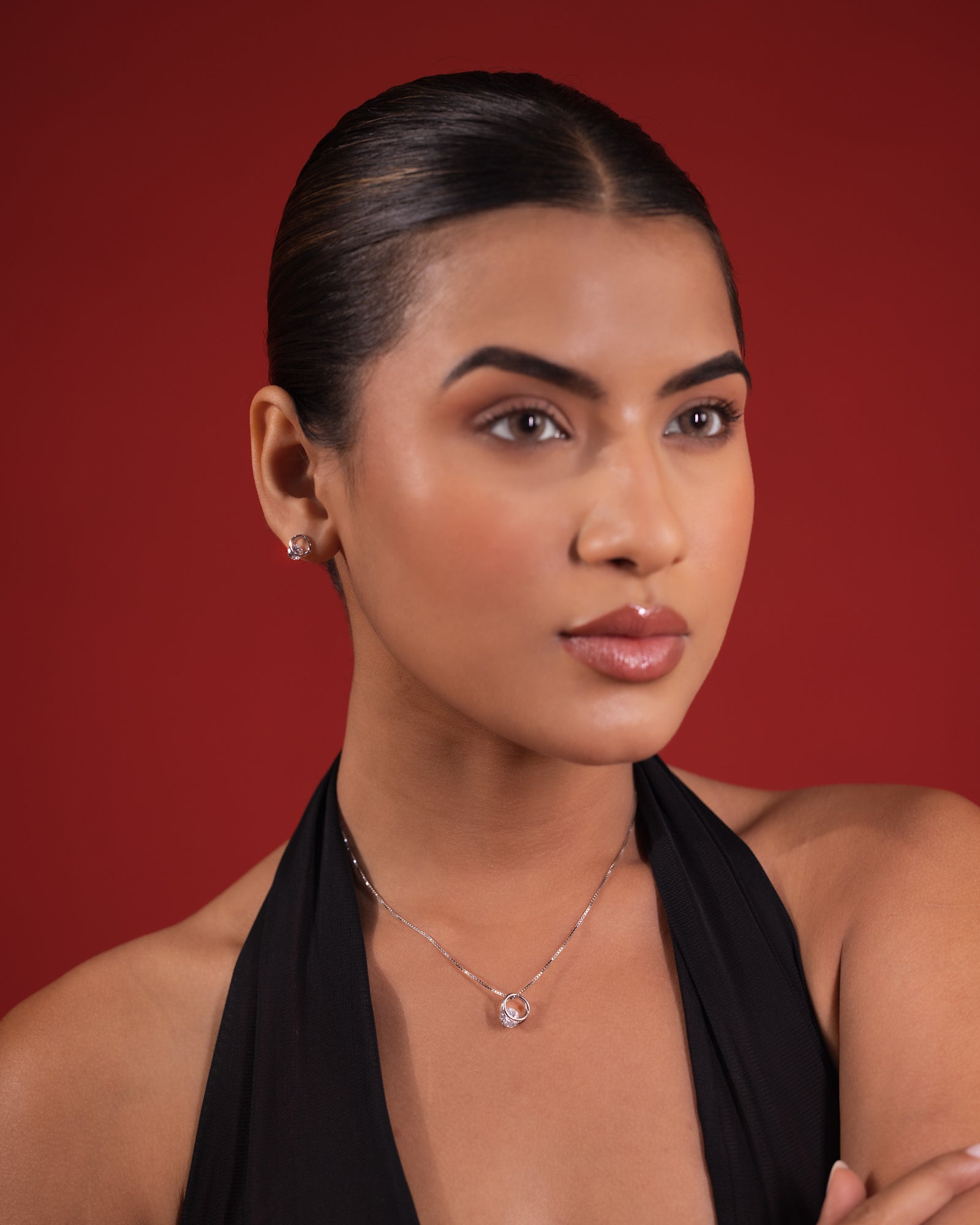 Luna Halo Pendant & Stud Set