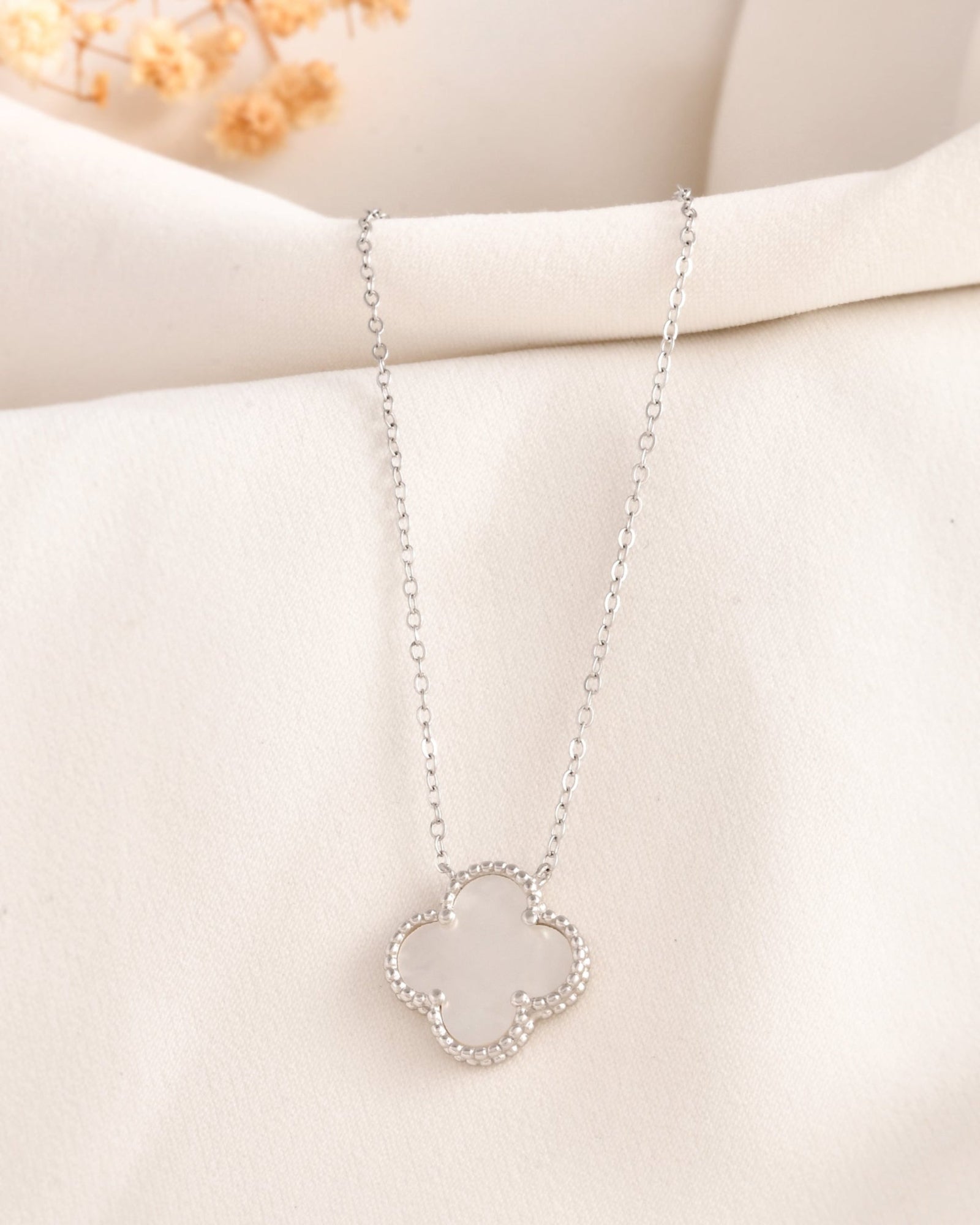 White Single Clover Necklace
